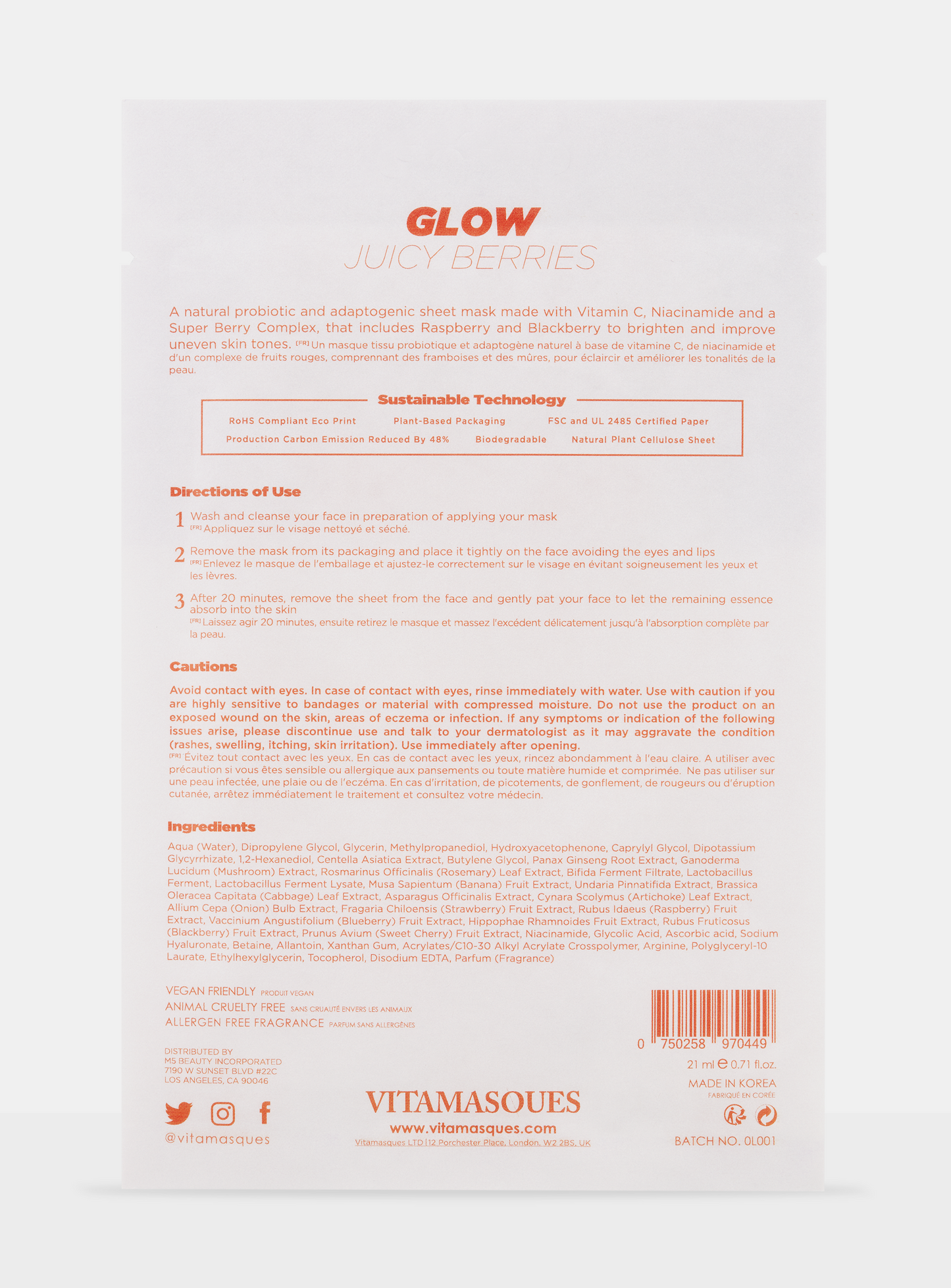 Vitamasques Glow Juicy Berries Biodegradable Sheet Mask