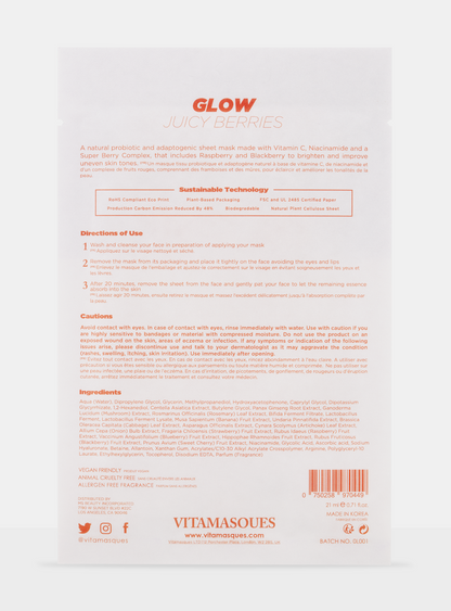 Vitamasques Glow Juicy Berries Biodegradable Sheet Mask
